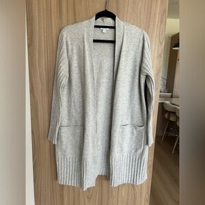 J.Jill Cardigan Gray Pockets Ribbed Contrast Cotton Blend Long  Size Large petit